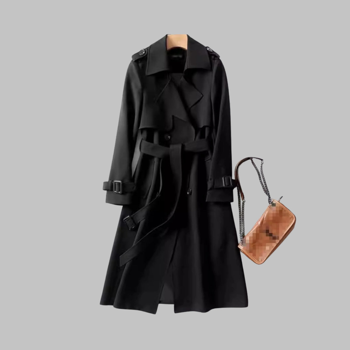Women's double-breasted notch lapel midi trench coat