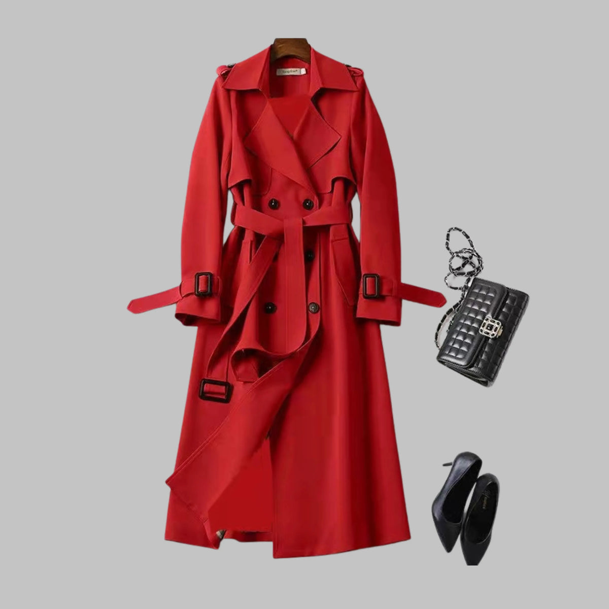 Women's double-breasted notch lapel midi trench coat