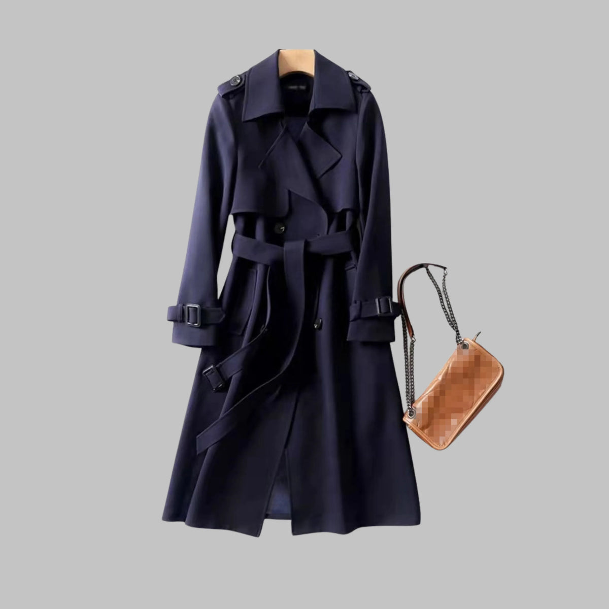 Women's double-breasted notch lapel midi trench coat