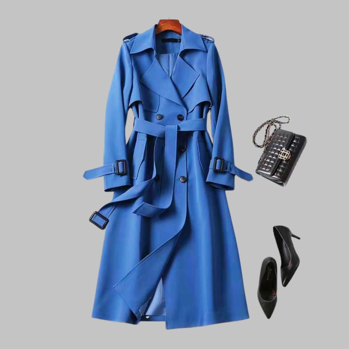 Women's double-breasted notch lapel midi trench coat