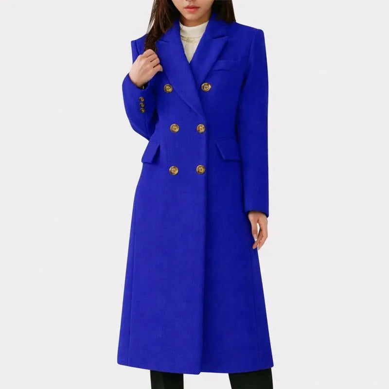 Women's double-breasted notch lapel wool coat with button front