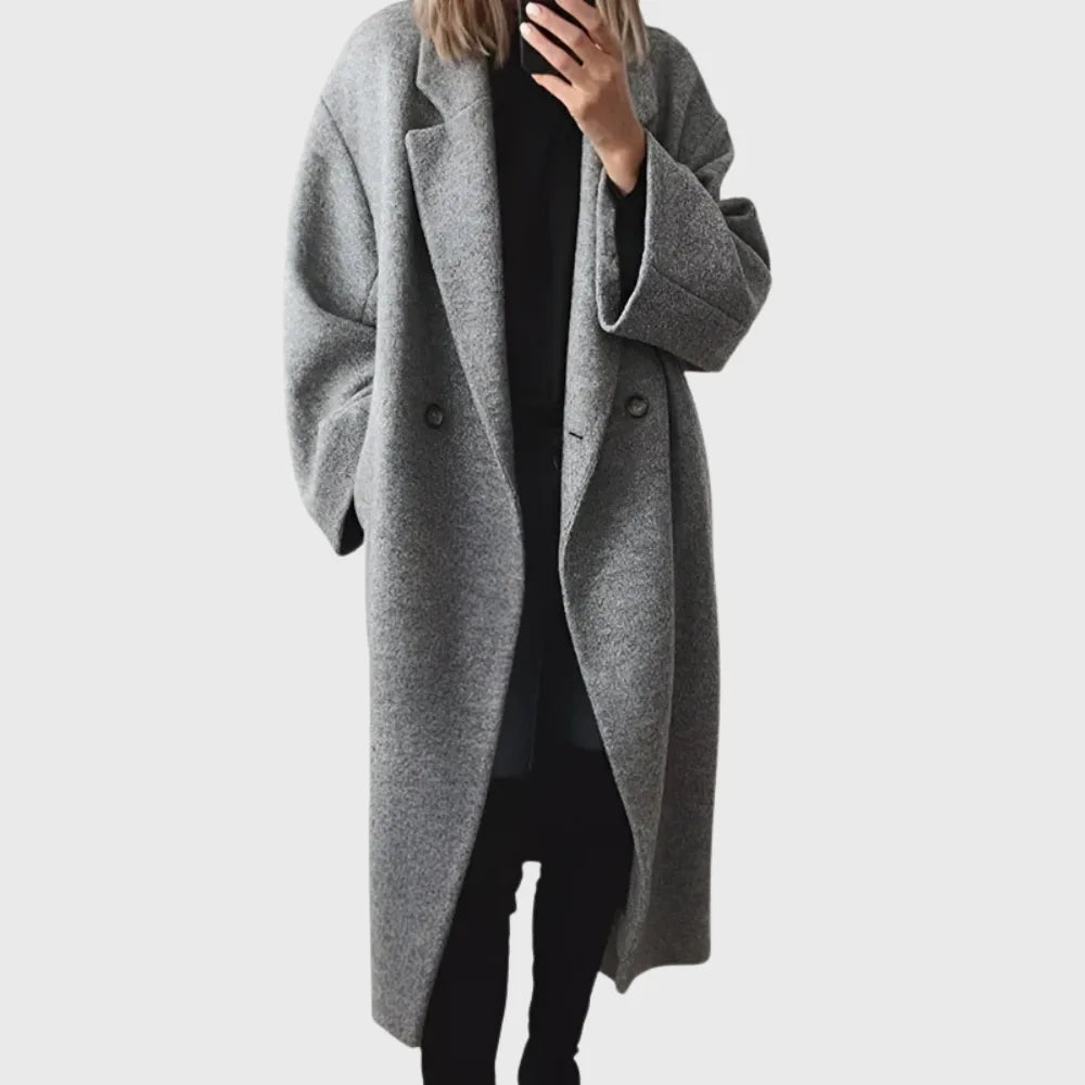 Women's double-breasted notch lapel wool coat with oversized fit