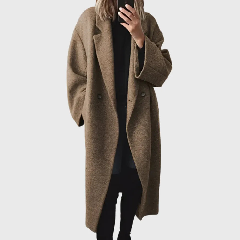 Women's double-breasted notch lapel wool coat with oversized fit