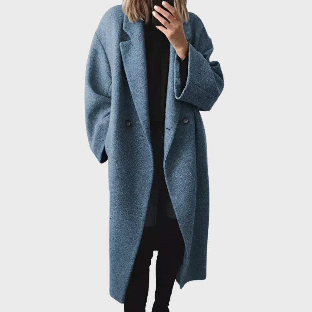 Women's double-breasted notch lapel wool coat with oversized fit