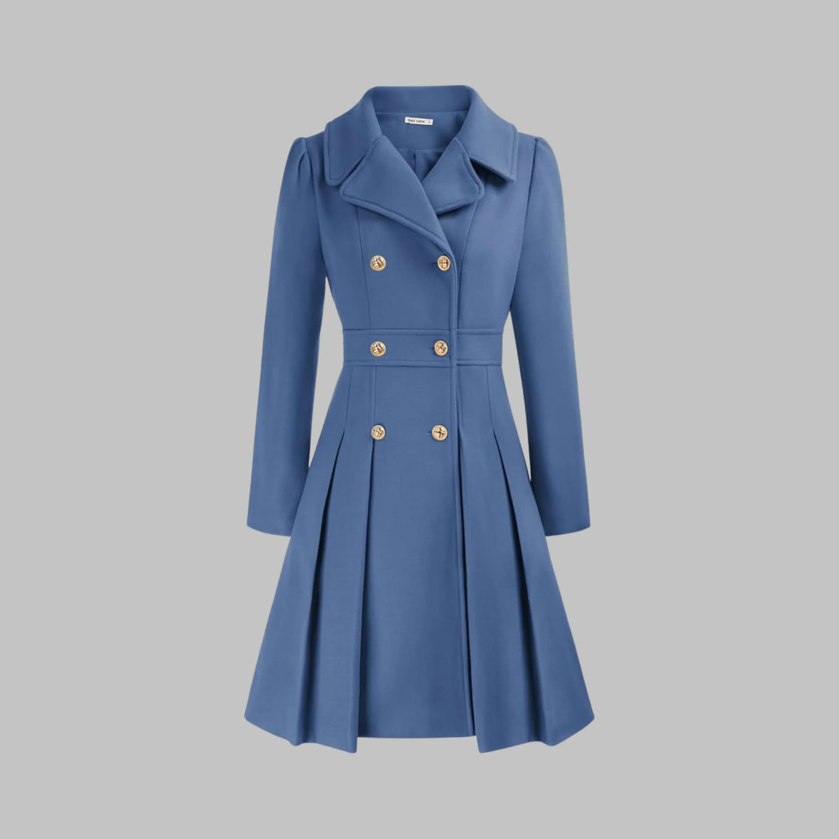 Women's double-breasted notch lapel wool coat with pleated skirt
