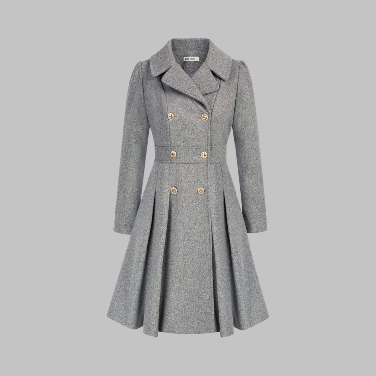 Women's double-breasted notch lapel wool coat with pleated skirt