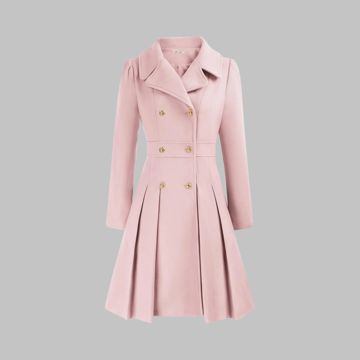 Women's double-breasted notch lapel wool coat with pleated skirt