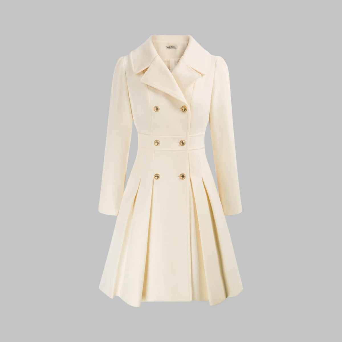Women's double-breasted notch lapel wool coat with pleated skirt