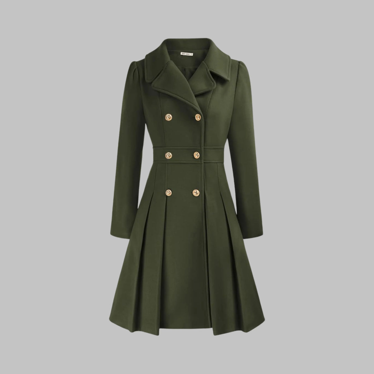 Women's double-breasted notch lapel wool coat with pleated skirt