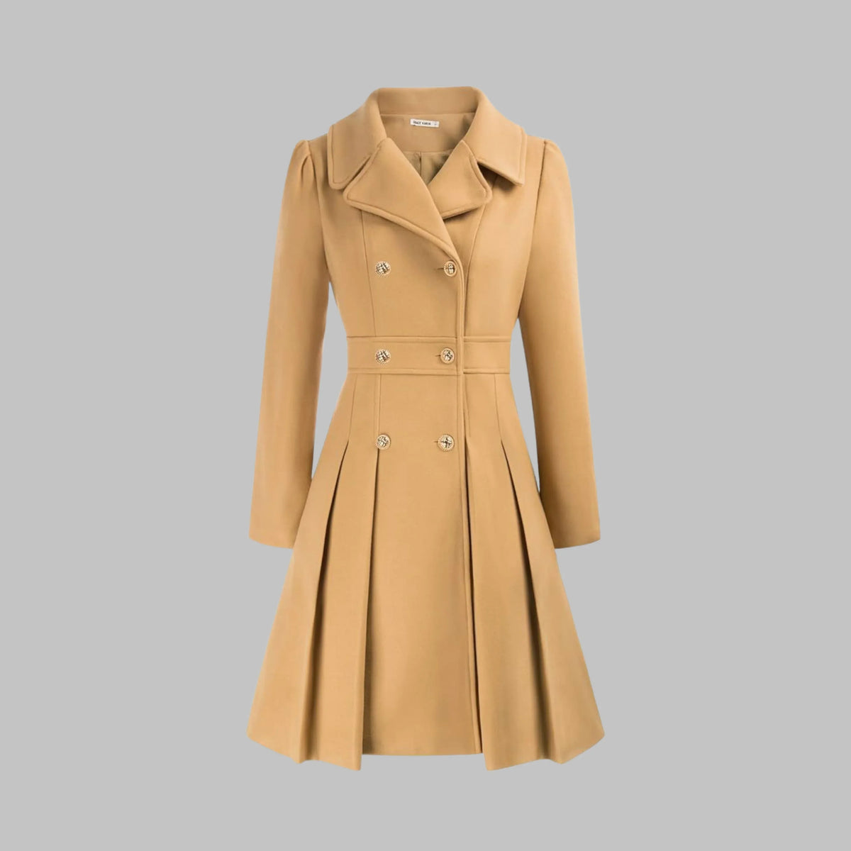 Women's double-breasted notch lapel wool coat with pleated skirt