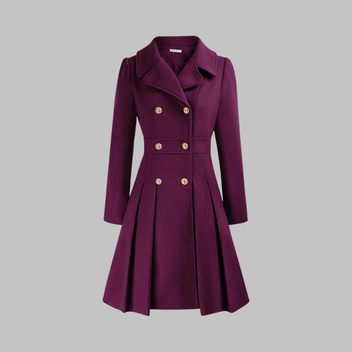 Women's double-breasted notch lapel wool coat with pleated skirt