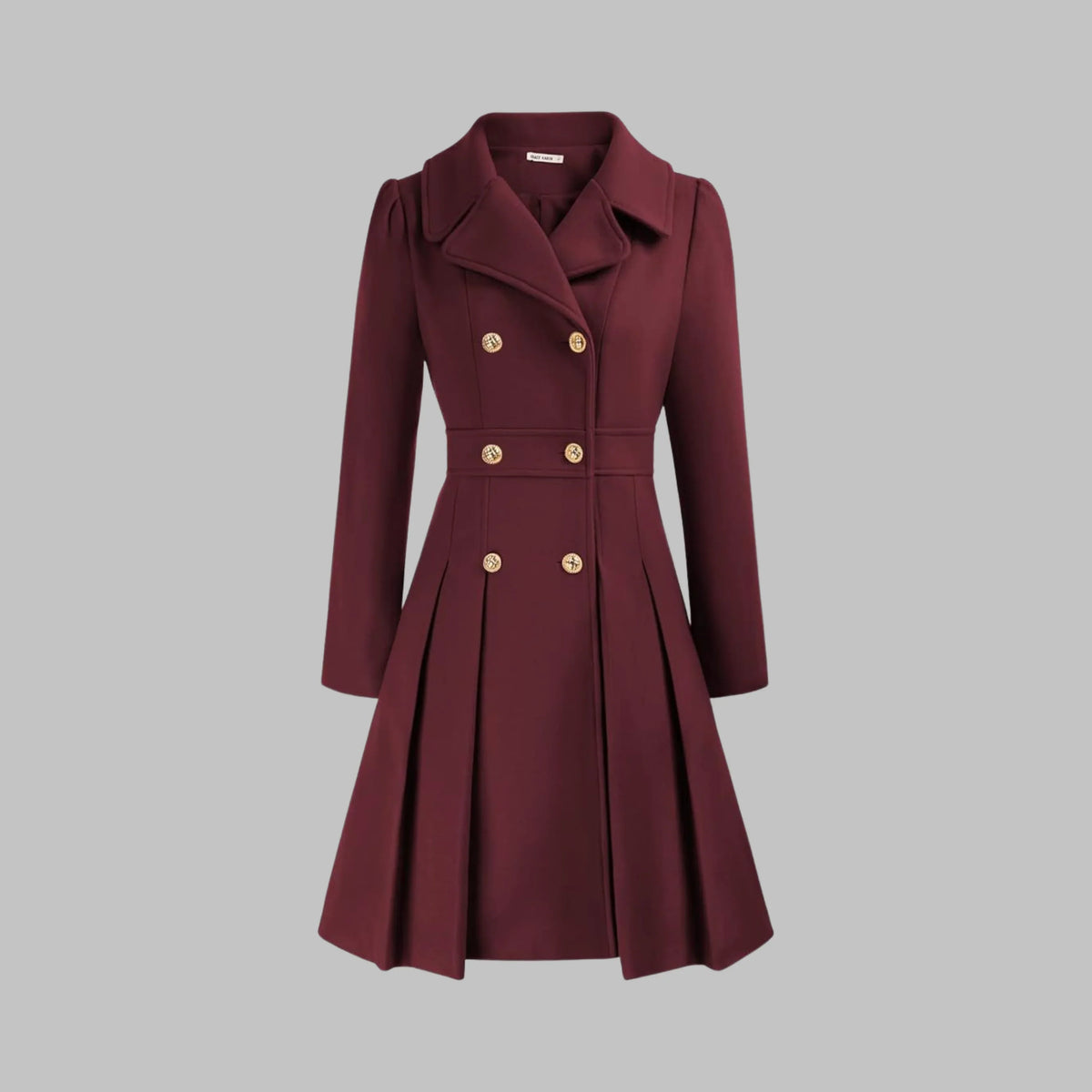 Women's double-breasted notch lapel wool coat with pleated skirt