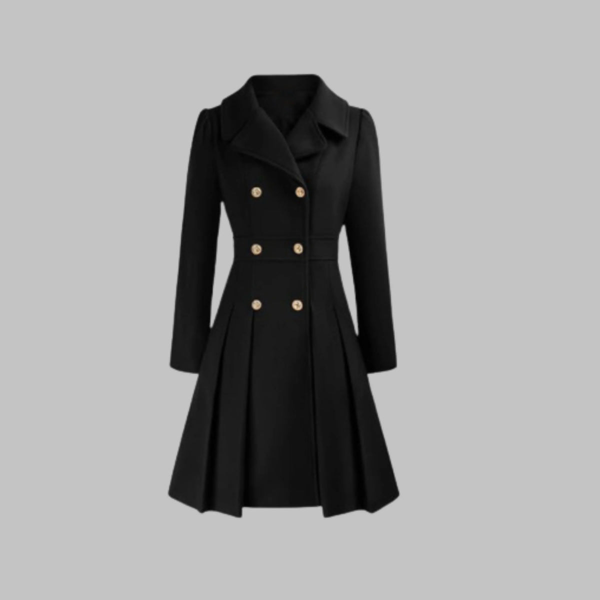 Women's double-breasted notch lapel wool coat with pleated skirt