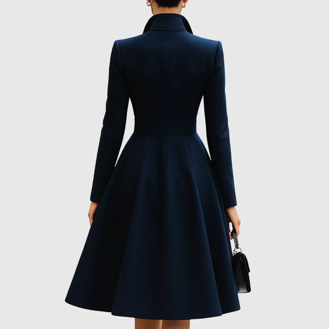 Women's double-breasted stand collar wool coat with buttons