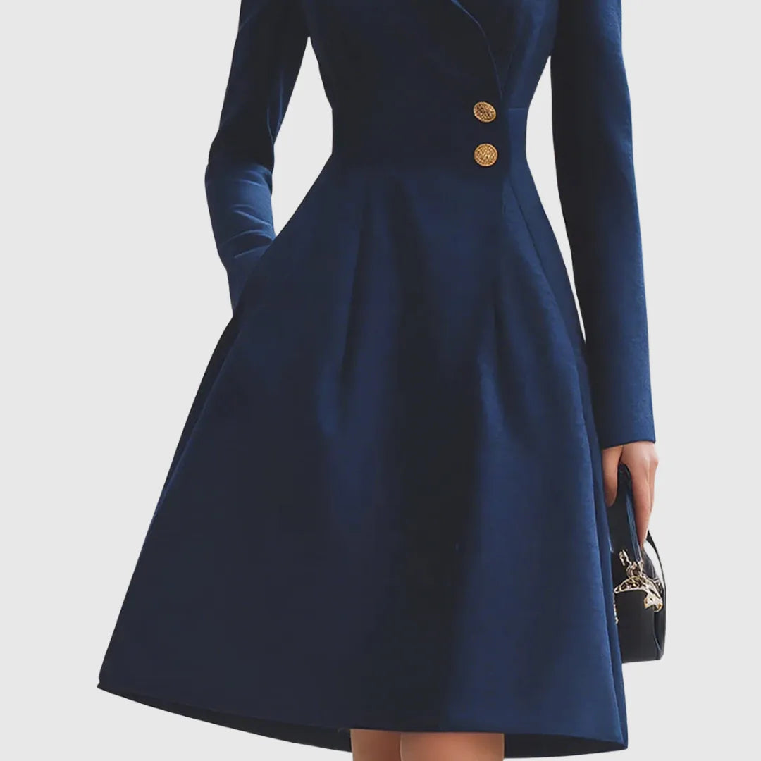 Women's double-breasted stand collar wool coat with buttons