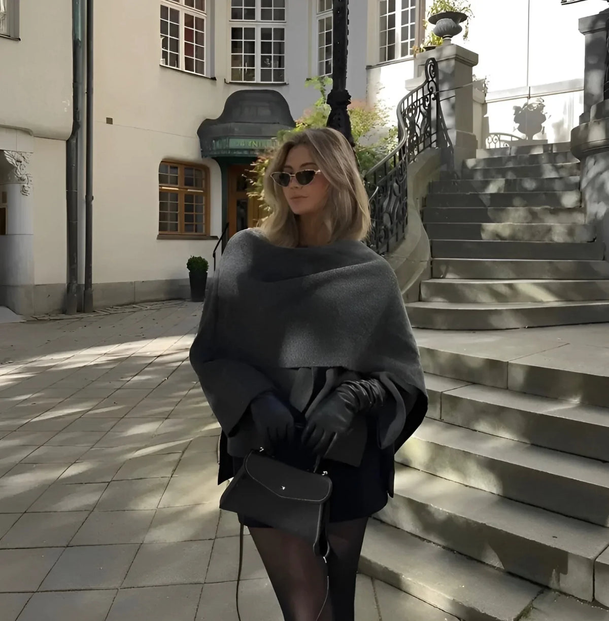 Women's draped button-front wool cape