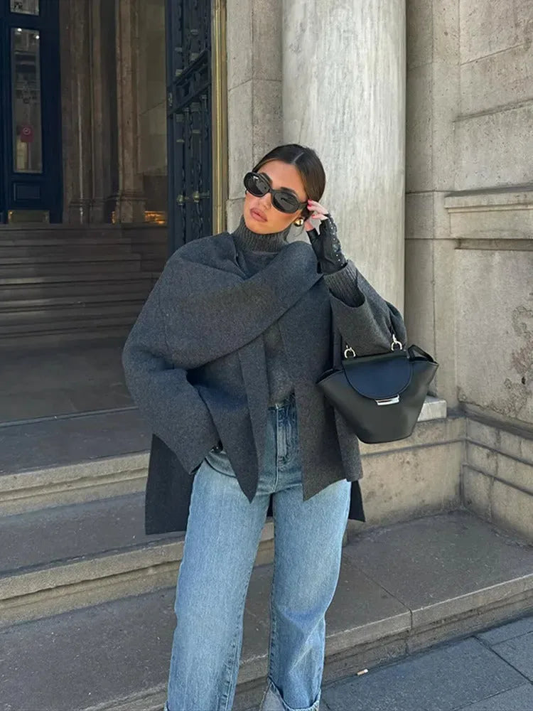 Women's draped button-front wool cape