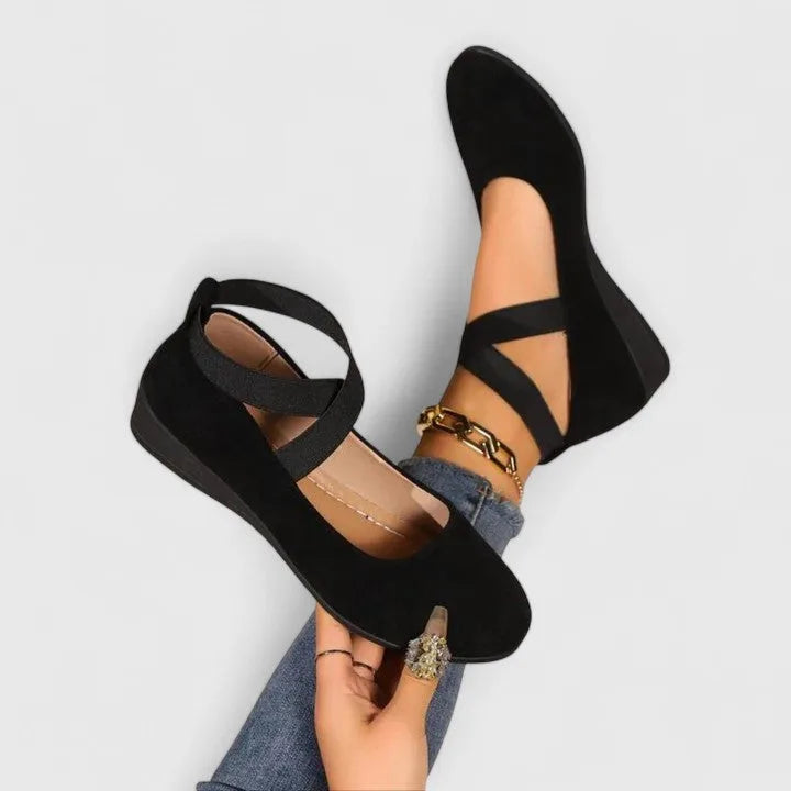 Women's Elegant Suede Cross-Strap Wedge Flats