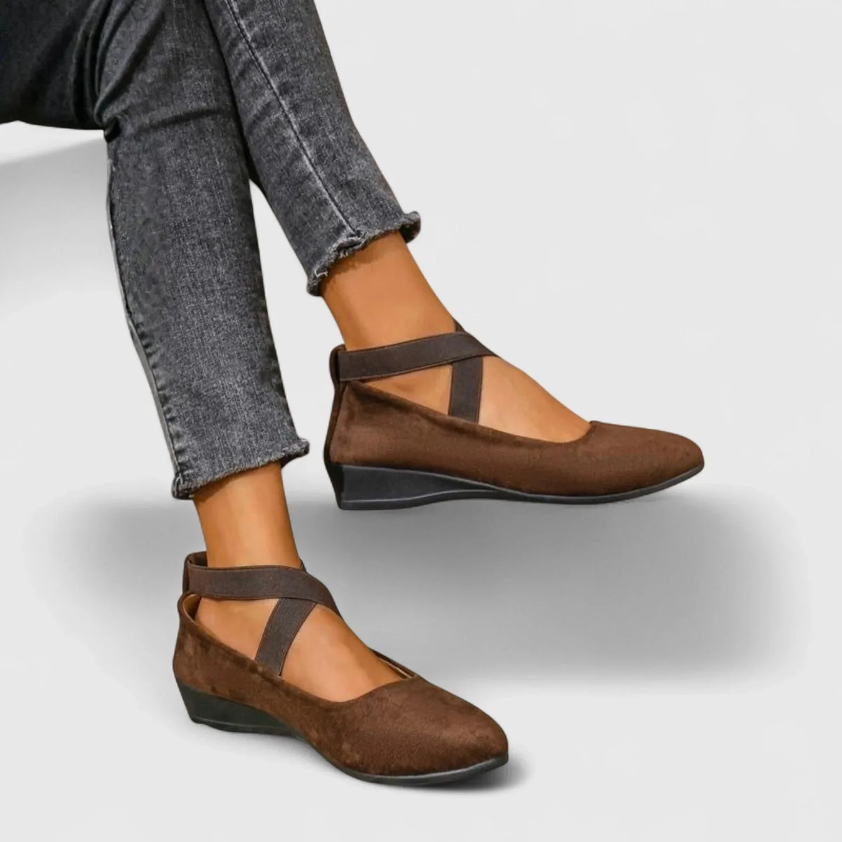Women's Elegant Suede Cross-Strap Wedge Flats