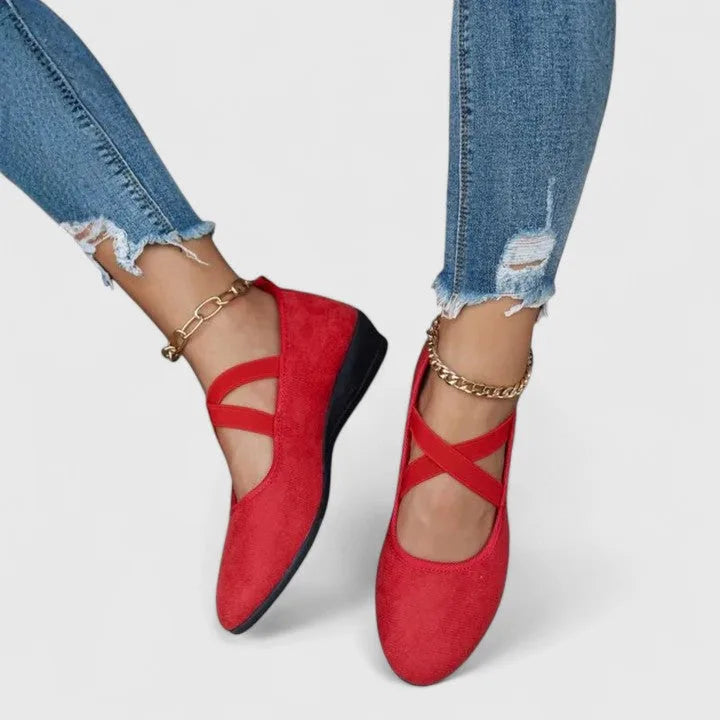 Women's Elegant Suede Cross-Strap Wedge Flats