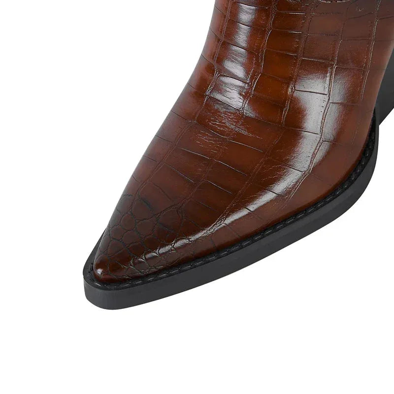 Women's faux leather ankle boots with crocodile embossed