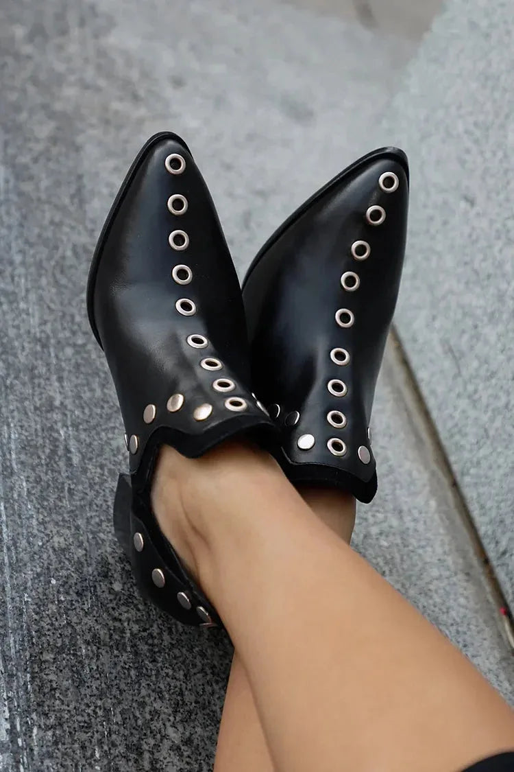 Women's faux leather ankle boots with eyelet embellishment