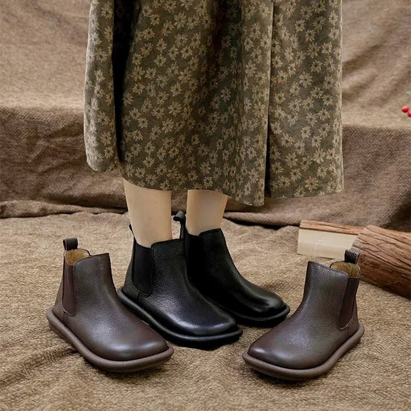 Women's faux leather chelsea boots with elastic side gussets
