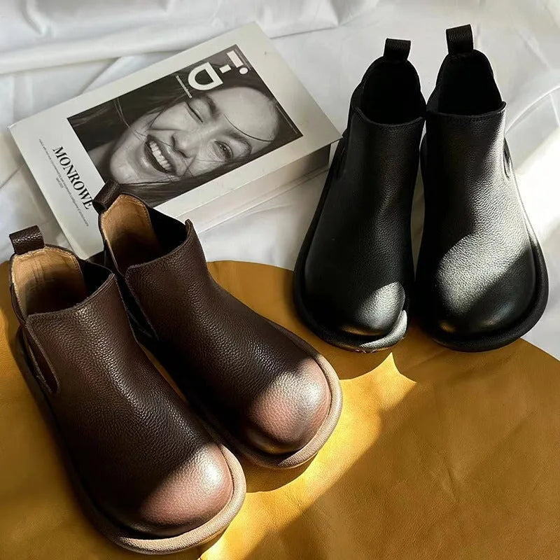 Women's faux leather chelsea boots with elastic side gussets
