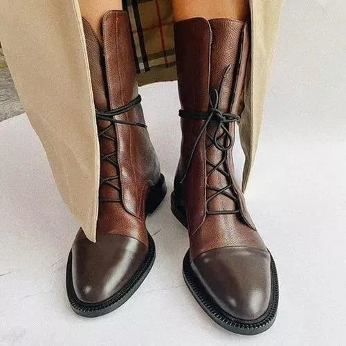 Women's faux leather lace-up ankle boots