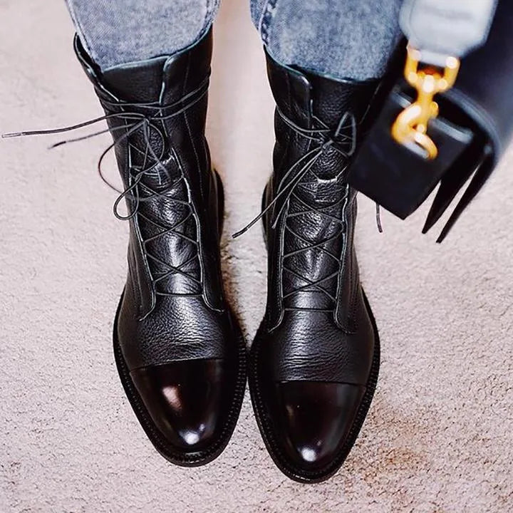 Women's faux leather lace-up ankle boots