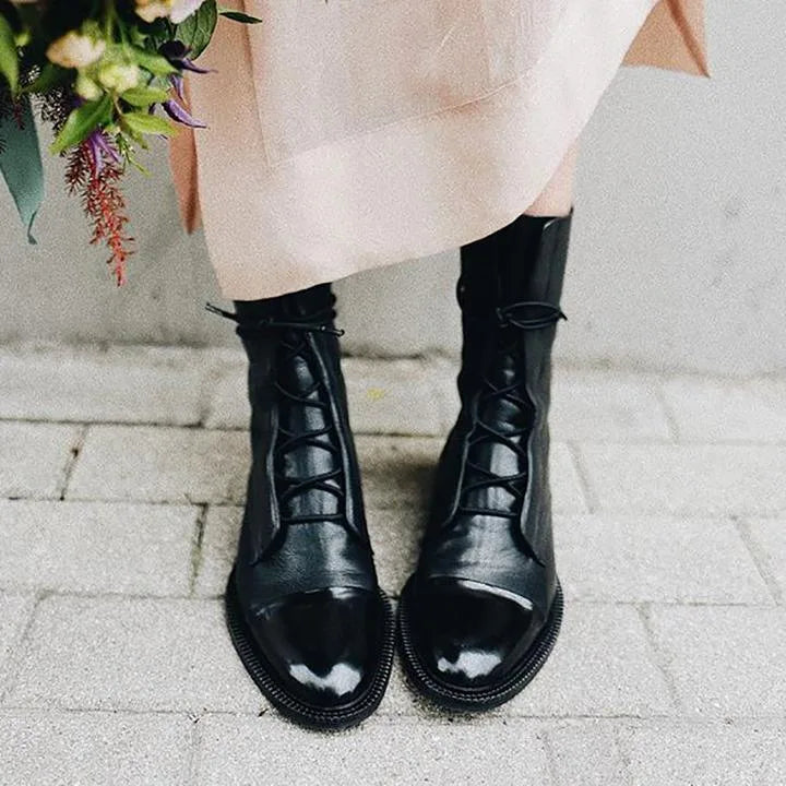 Women's faux leather lace-up ankle boots