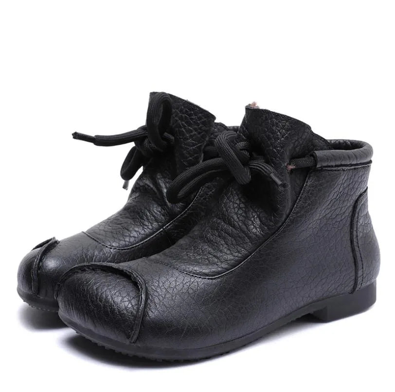 Women's faux leather lace-up ankle boots with furry lining