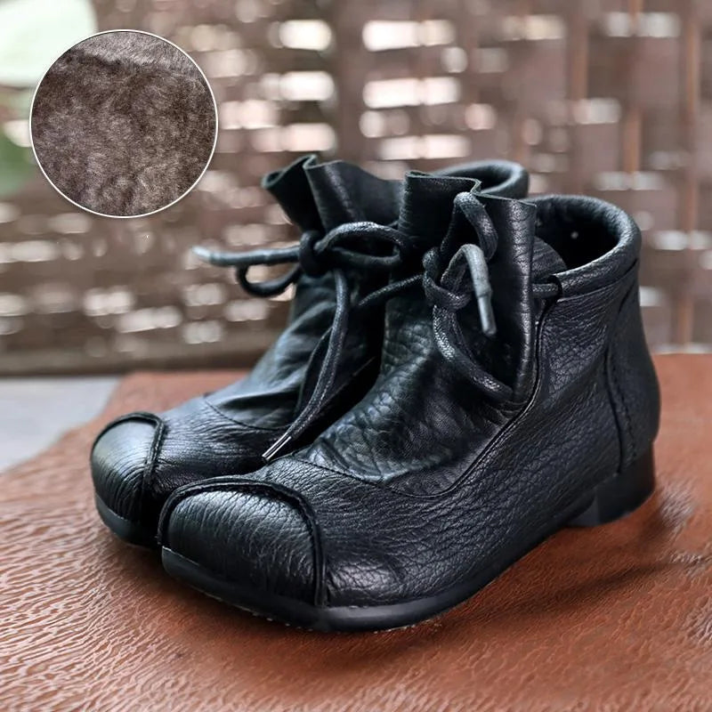 Women's faux leather lace-up ankle boots with furry lining