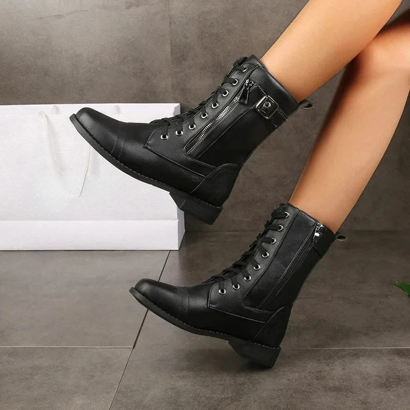 Women's faux leather lace-up ankle boots with side zip
