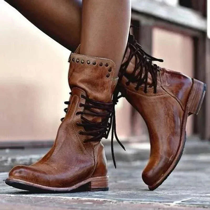 Women's faux leather lace-up combat boots