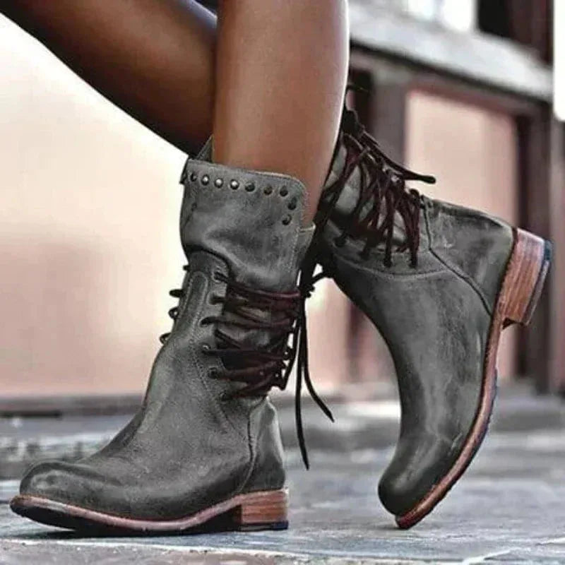 Women's faux leather lace-up combat boots