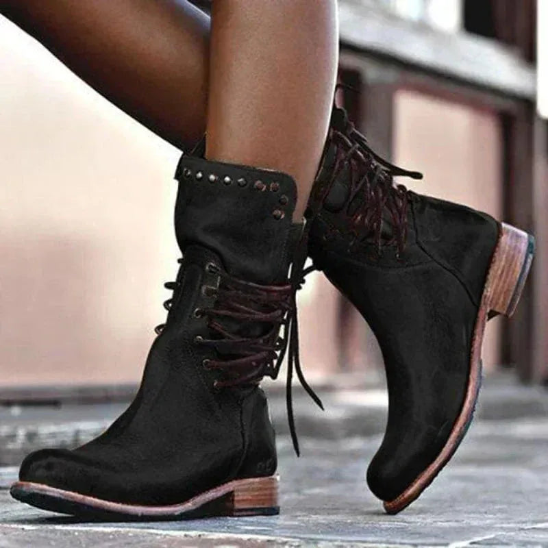 Women's faux leather lace-up combat boots