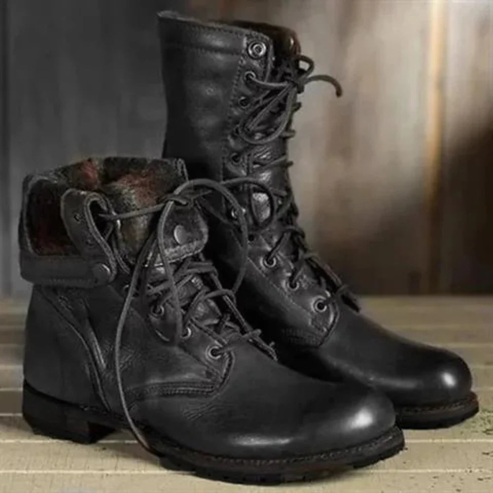 Women's faux leather lace-up heeled boots