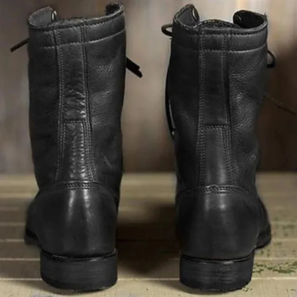 Women's faux leather lace-up heeled boots