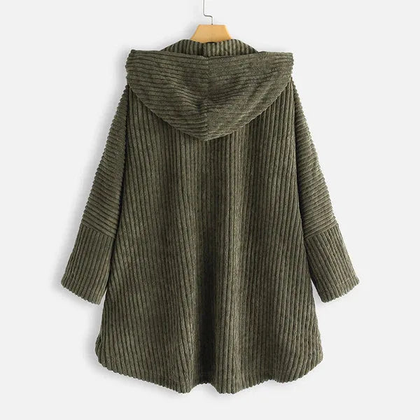 Women's fleece button-front hooded cardigan with high-low hem