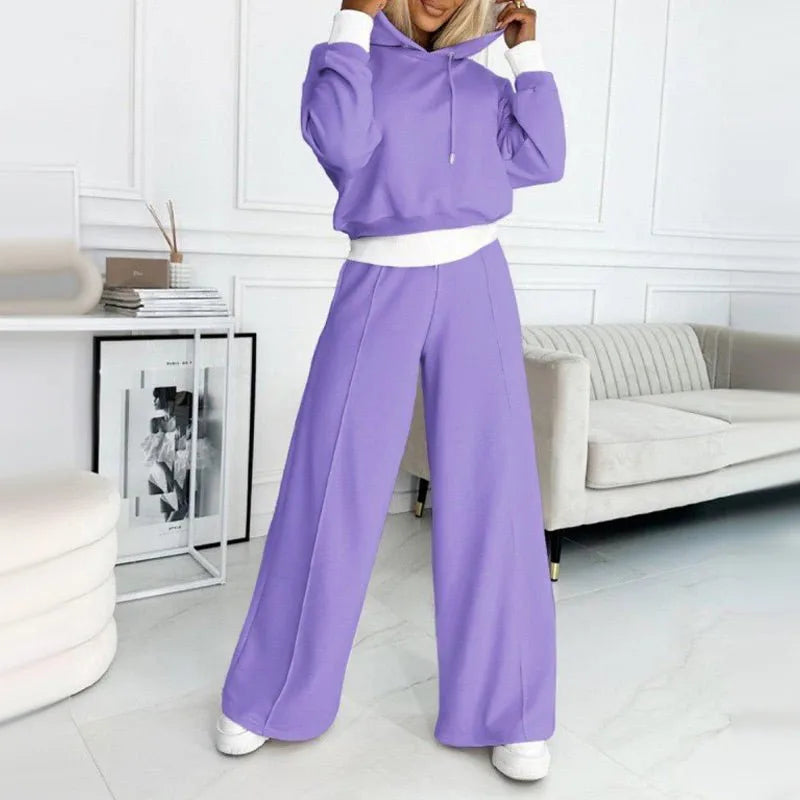 Women's fleece hooded two piece set