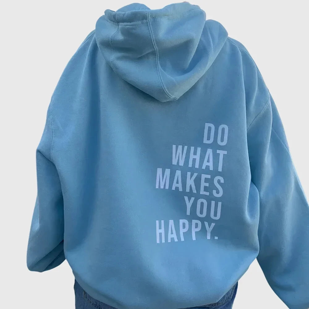 Women's fleece hoodie with text print on back