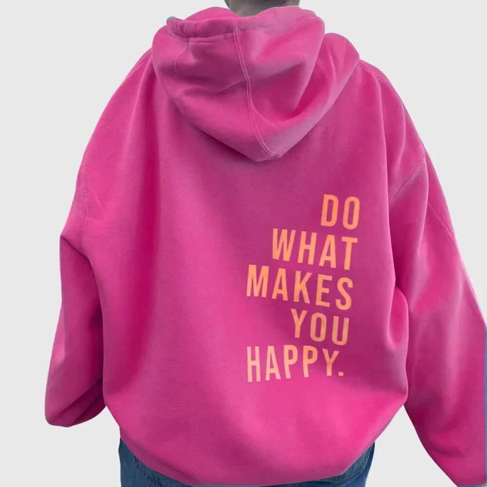 Women's fleece hoodie with text print on back