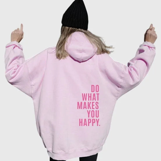 Women's fleece hoodie with text print on back