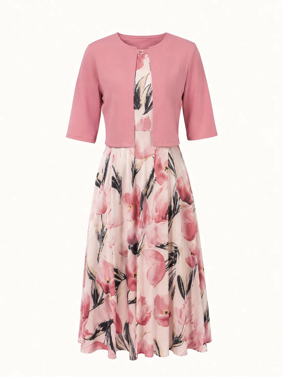 Women's Floral Maxi Dress Set with Jacket
