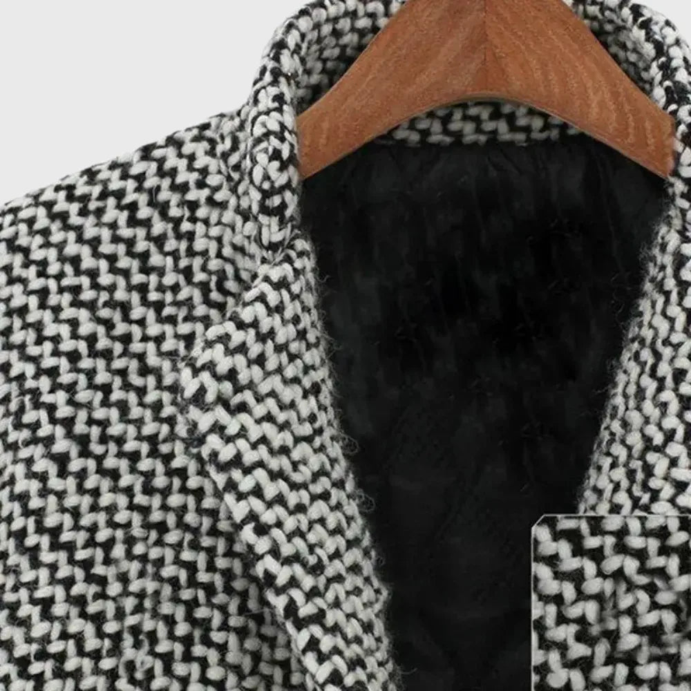 Women's houndstooth tweed double-breasted wool coat