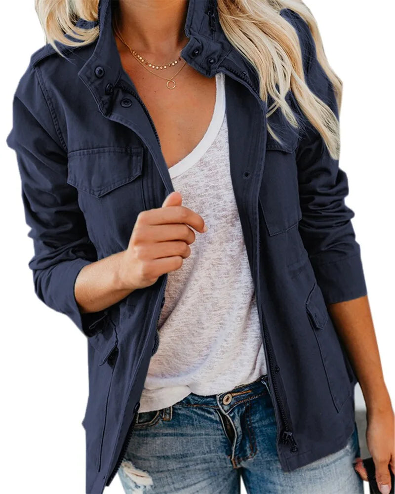 Women's Khaki Zip Front Utility Jacket