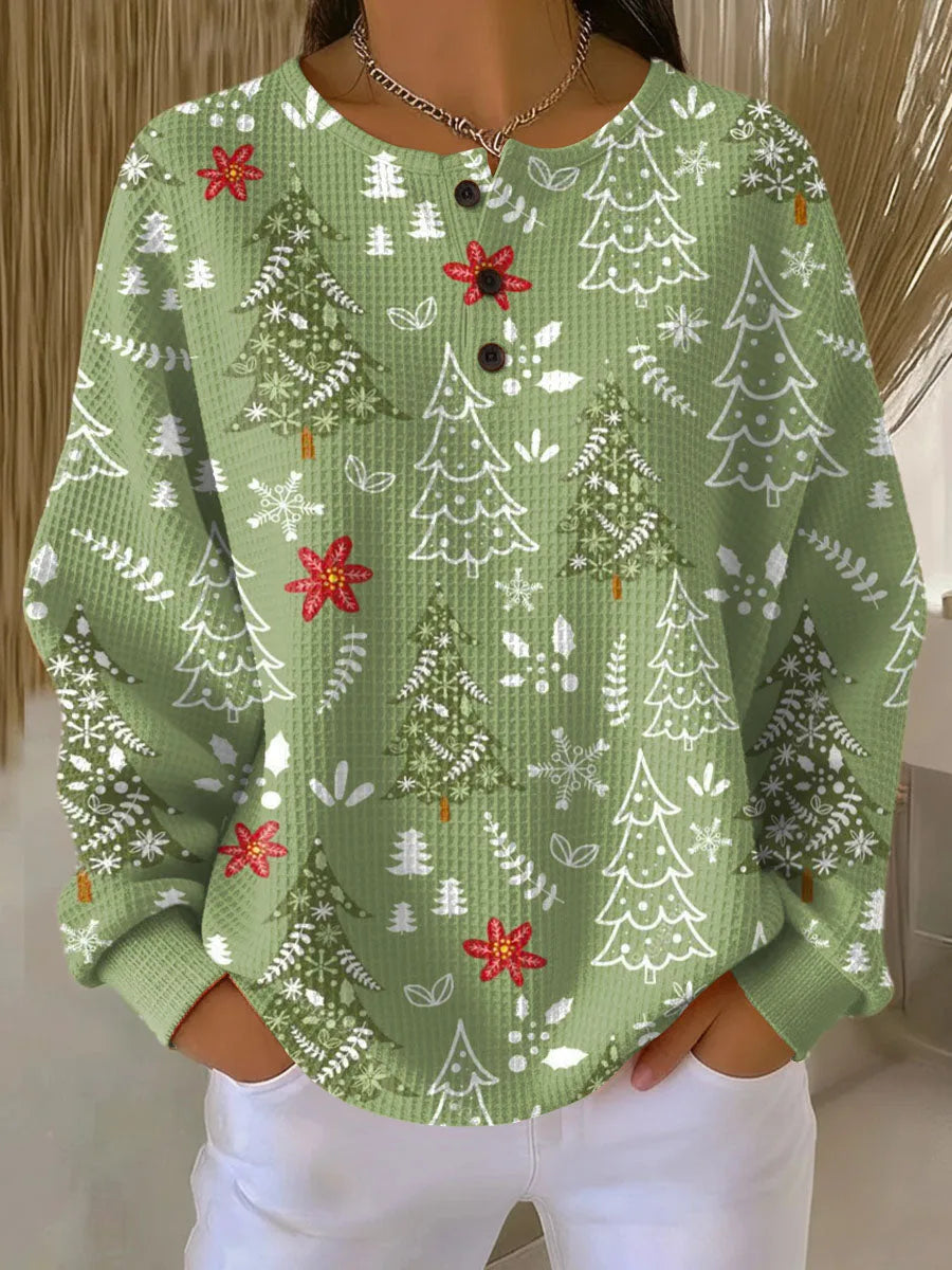 Women's knit button-front crew neck sweater