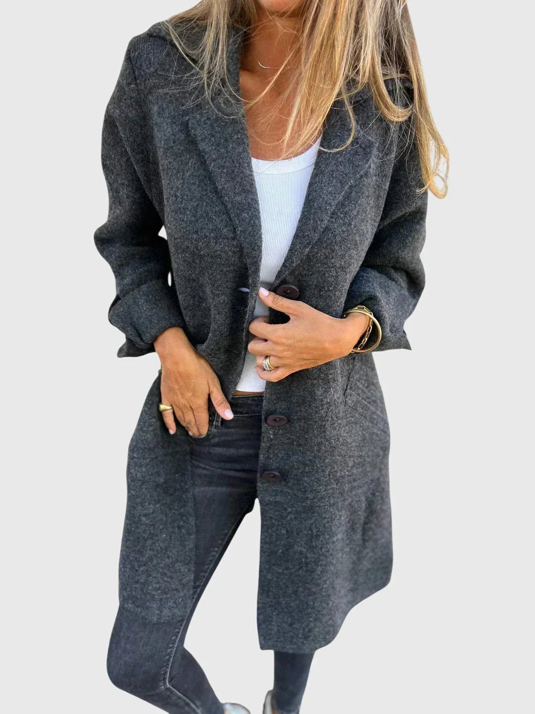 Women's knit button-front notch lapel cardigan with cuffed sleeves