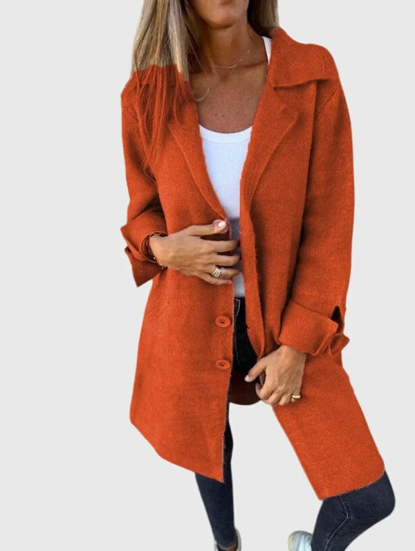 Women's knit button-front notch lapel cardigan with cuffed sleeves